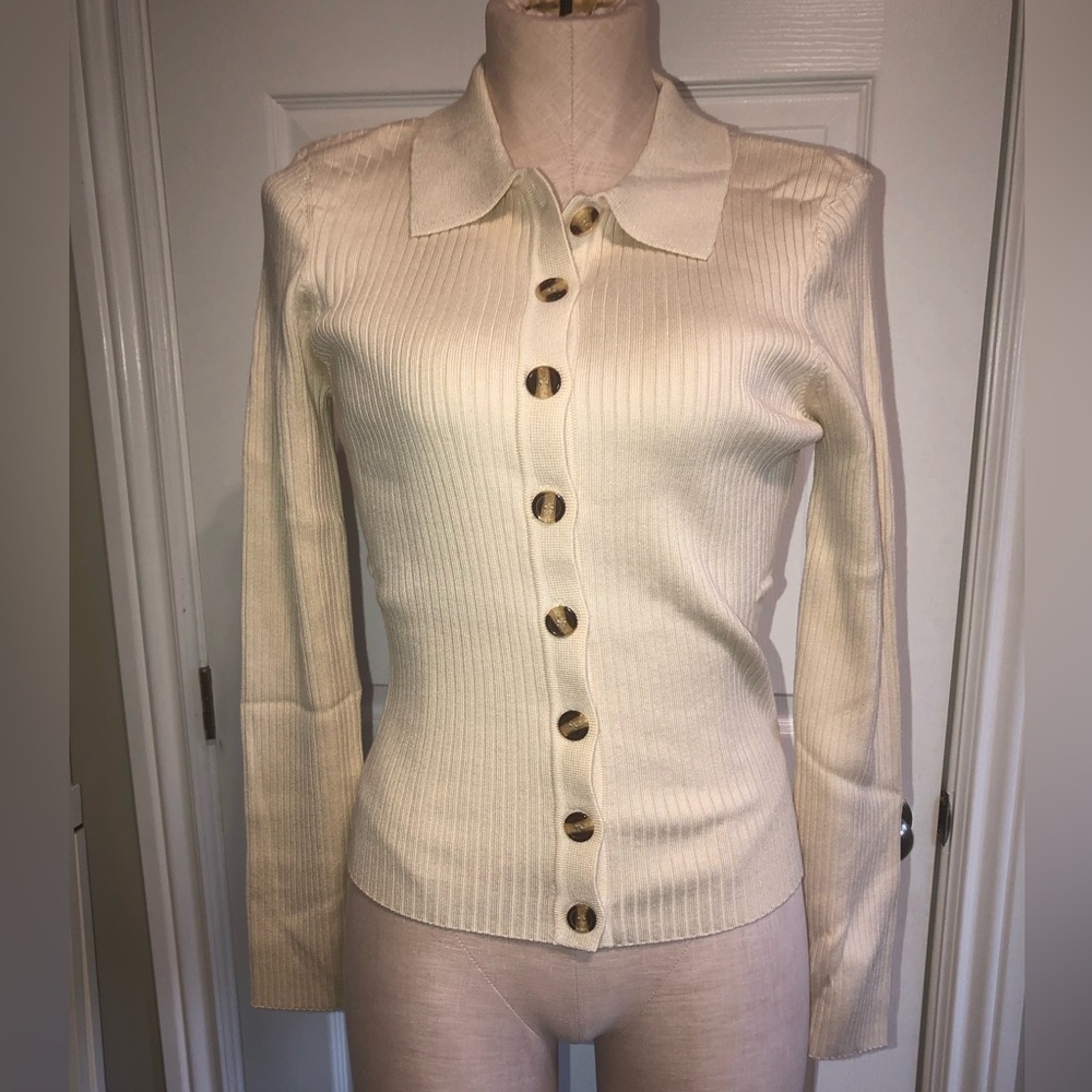 Christy Rib Knit Brunette The Label Cream Ribbed Cardigan